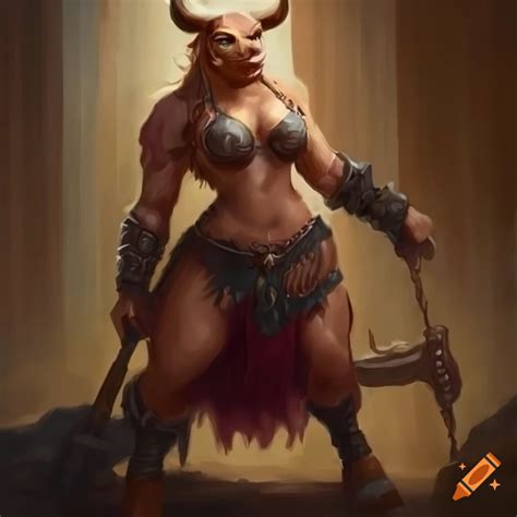 Oil Painting Of A Female Minotaur In A Fantasy Setting On Craiyon