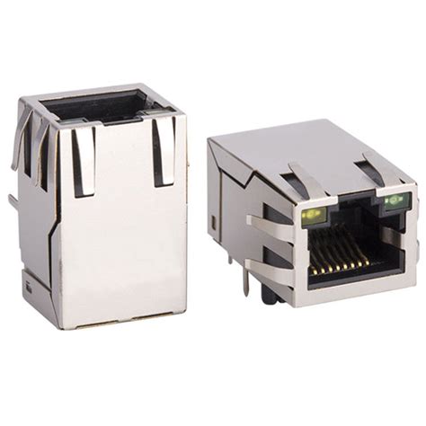 Single Port 1x1 Tab Down Rj45 With Transformer 10 100base Tx Leds With Side Entry 21 1mm