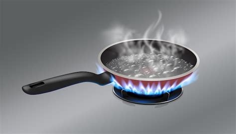 Premium Vector The Boiling Water In The Pan Is Placed On A Gas Stove