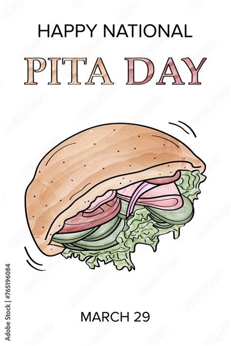 Vertical Banner For National Pita Day March With Watercolor And