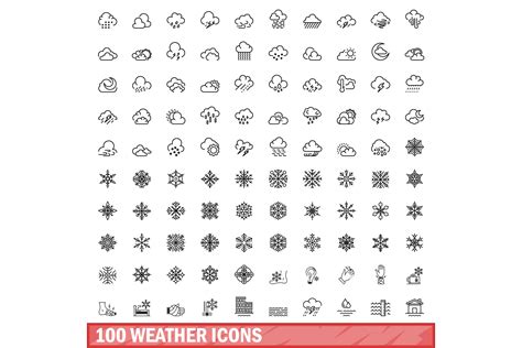 100 Weather Icons Set, Outline Style Graphic by ylivdesign · Creative Fabrica