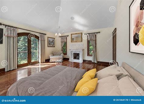 Interior Shot of a Beautiful Luxury Mansion Bedroom with a Fireplace ...