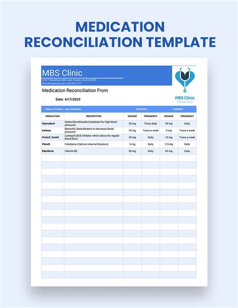 Medication Reconciliation Template Google Sheets Excel Template Net