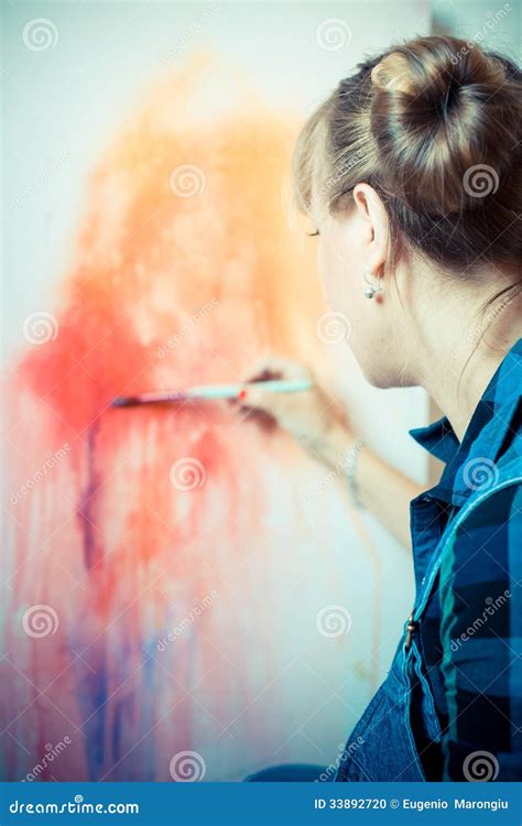 Beautiful Blonde Woman Painter Stock Photo Image Of Paintbrush