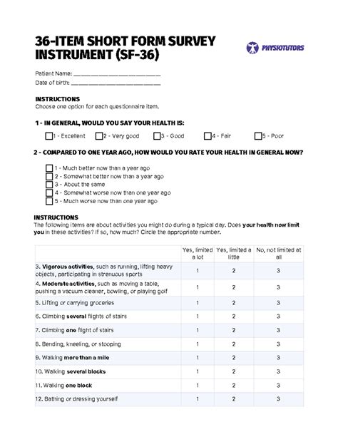 Sf 36 36 Item Short Form Survey Instrument Sf 36 Patient Name