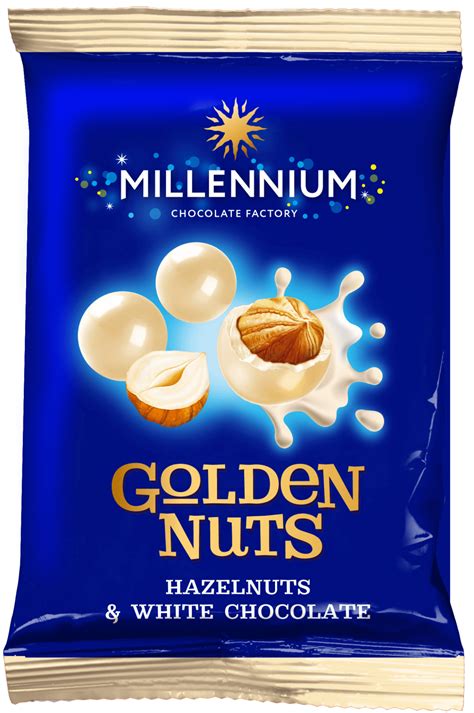 Упаковка драже Millennium Golden Nuts фундук в белом шоколаде 50 г х 40 ...