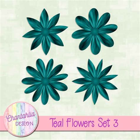 Free Teal Flowers Design Elements