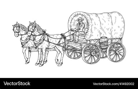 Horse pulling carriage or vintage wagon sketch Vector Image