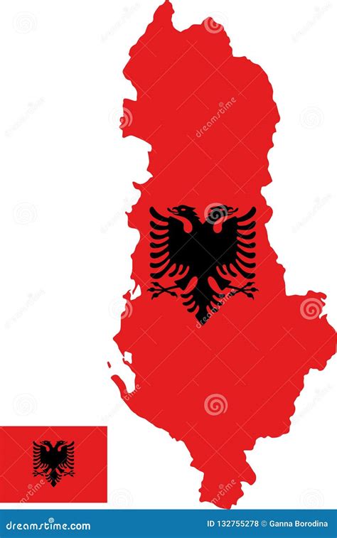 Vector Map Of Albania With Flag Isolated White Background Stock