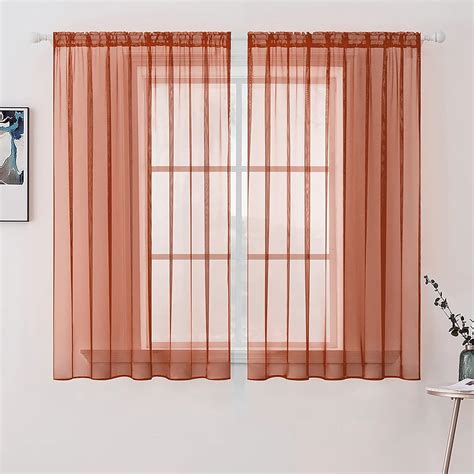 MIULEE 2 Panels Solid Color Burnt Orange Sheer Fall Window Curtains