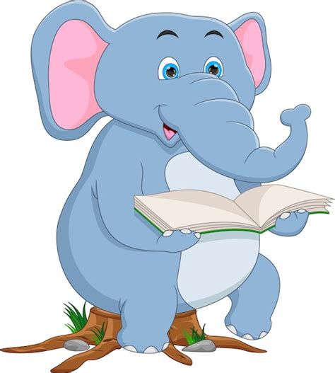 Elefante Lindo De Dibujos Animados Leyendo Un Libro Vector Premium