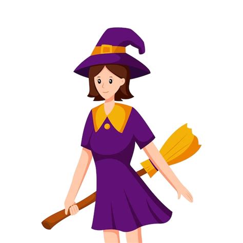 Premium Vector Cute Witch Girl Character Design Illustration