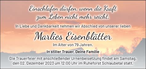 Traueranzeigen von Marlies Eisenblätter Märkische Onlinezeitung