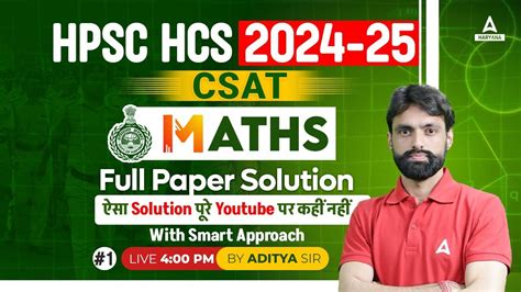 HPSC HCS CSAT Maths Paper Solution 2024 By Aditya Sir YouTube