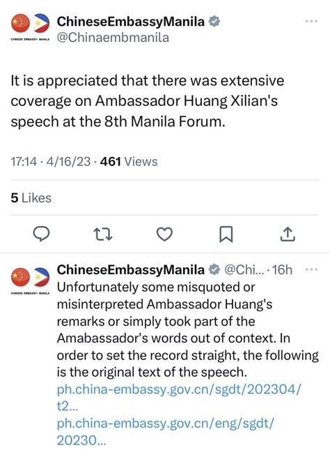 Philstar On Twitter Look Following Backlash The Chinese Embassy