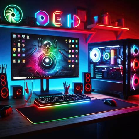 Premium Photo | Modern Futuristic gaming setup with RGB lighting illuminated technology ...