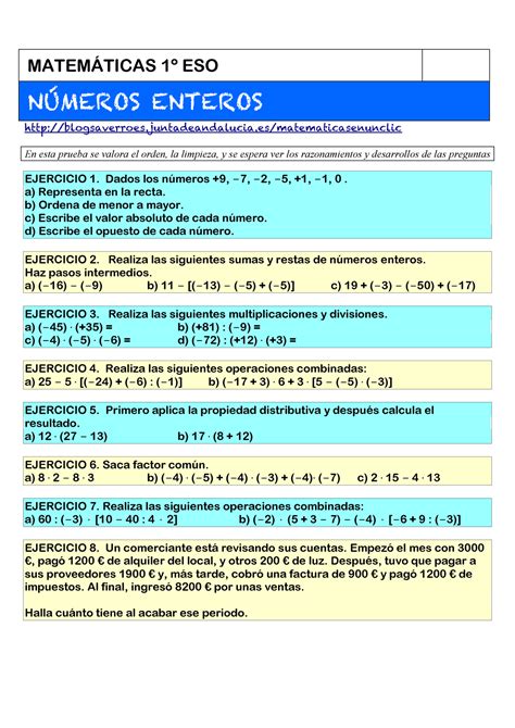 Examen Ud02 Numeros Enteros Eso MatemÁticas 1º Eso NÚmeros Enteros