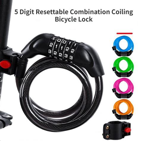 Bike Lock 12m Bike Locks Cable High Security 5 Digit Resettable Combination Coiling Bicycle