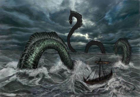 Jörmungandr attacking a viking ship | World serpent, The world serpent ...