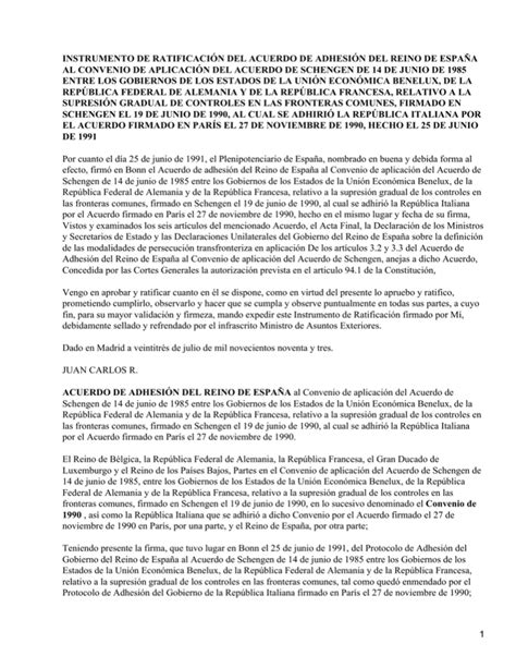 Instrumento de ratificación de España al Acuerdo de Schengen de 14 de