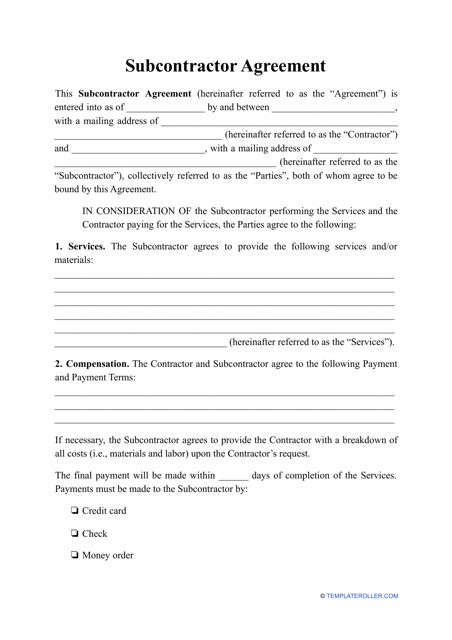 Subcontractor Agreement Template Fill Out Sign Online And Download Pdf Templateroller