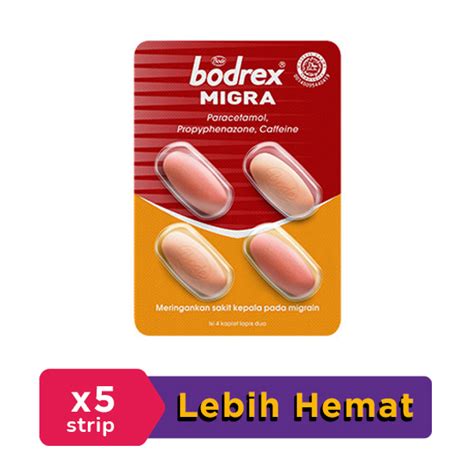 Bodrex Migra 5 Strip 4 Kaplet Strip Hemat Borongan Kegunaan Efek