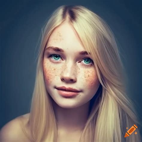 Pretty Young Woman Delicate Freckles Shy Smile Blonde Hair On Craiyon