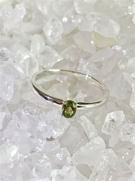 Faceted Moldavite Ring Sterling Silver Us Size 7