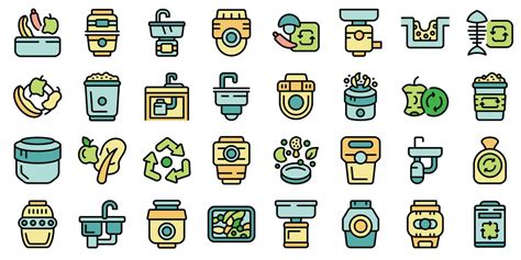 Food Waste Disposer Icons Set Vector Flat Vector Art At Vecteezy