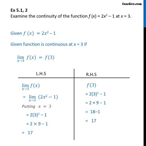 Ex 5 1 2 Examine Continuity Of F X 2x2 1 At X 3