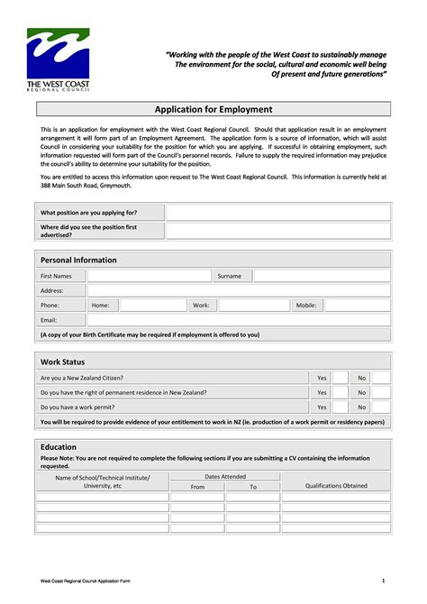 Free Printable Employee Application Form