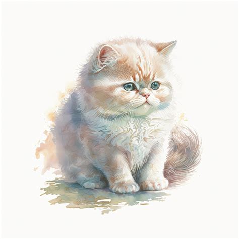 Ilustração de gato peludo bonito em aquarela isolada no fundo branco