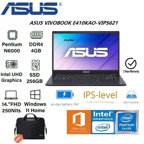 Jual ASUS E410KAO VIPS621 Intel N6000 4GB 256GB SSD FHD IPS WIN11 OHS