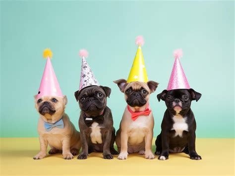 Premium Photo | Cute funny dogs in festive party hats isolated on blue ...