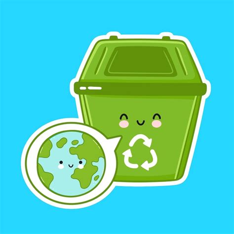 Premium Vector Cute Recycle Trash Bin Character Isolated On Blue