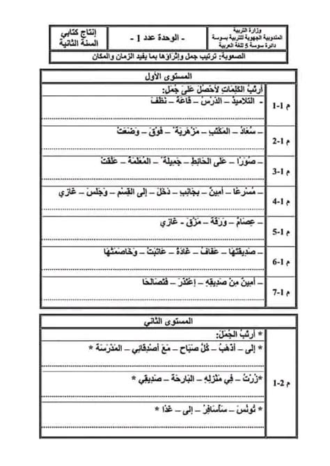 قسم السنة الثانية ابتدائي إنتاج كتابي السنة الثانية من الوحدة صفر الى