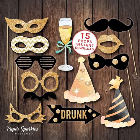 Photo Booth Props Printable Props Black And Gold Props New