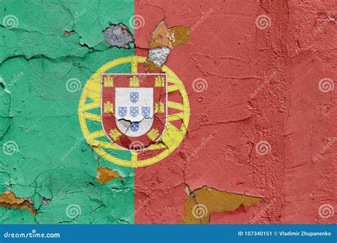 Portugal Flag Painted On A Weathered Concrete Wall Stock Image Image