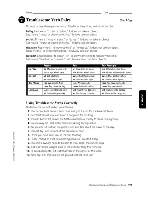 Troublesome Verb Pairs 8 Pdf