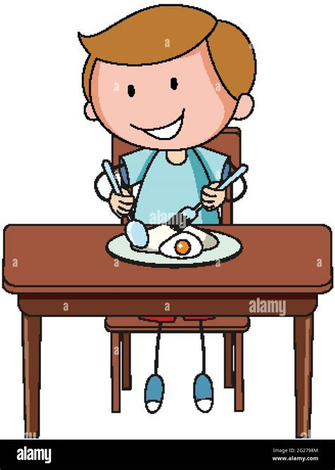 A Boy Having Breakfast Doodle Cartoon Character Isolated Illustration