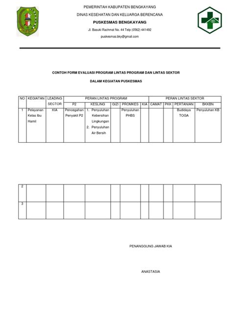 Contoh Form Evaluasi Program Lintas Program Dan Lintas Sektor Pdf