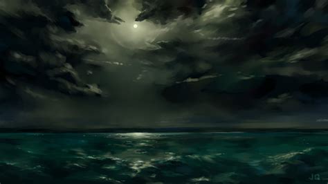 Wallpaper Sunlight Sea Night Reflection Sky Artwork Clouds