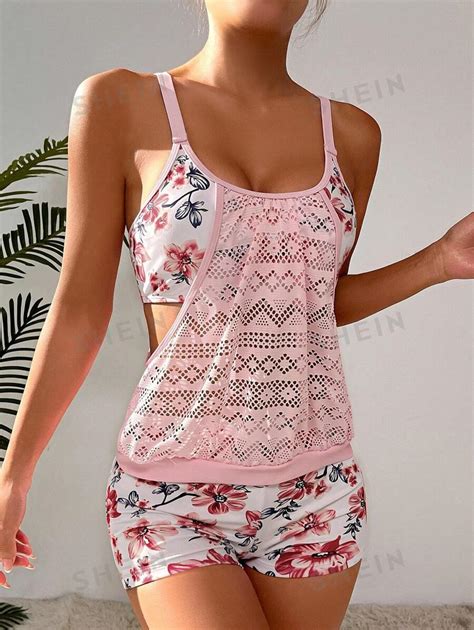 Shein Swim Lushore Summer Beach Floral Print Hollow Out Tankini Shein Usa