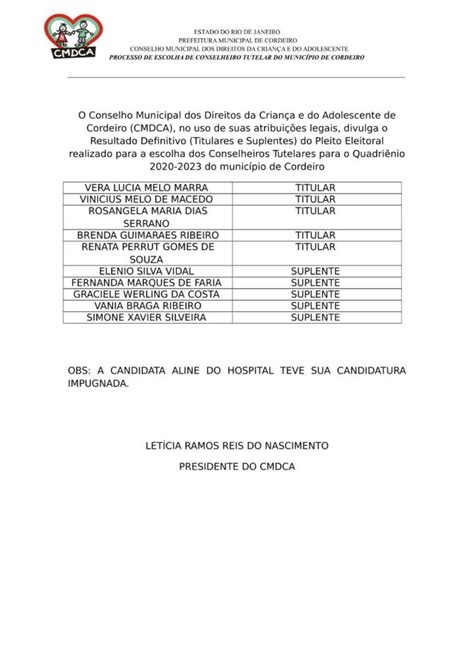 Cmdca De Cordeiro Informa Prefeitura Municipal De Cordeiro