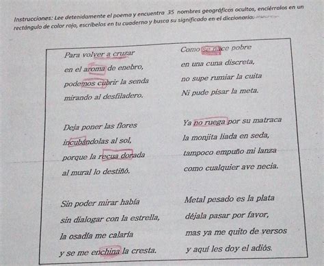 Instrucciones Lee Detenidamente El Poema Y Encuentra 35 Nombres