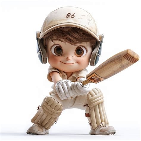 Cartoon 3d Anime Type Cricket Player With Hitting Pose Premium Ai