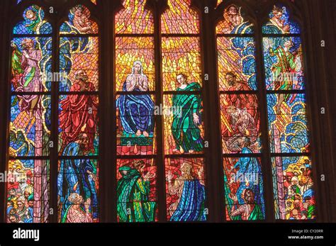 Stained Glass Windows Inside Of St Vitus Cathedral At Prague Castle Prague Czech Republic