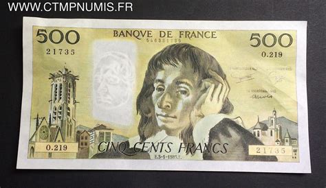 BILLET 500 FRANCS PASCAL 3 1 1985 LE LOT DE 5 X EXEMPLAIRES LES