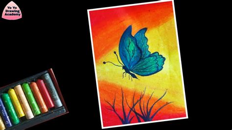 Easy Butterfly Scenery Drawing With Oil Pastels Step By Step Youtube