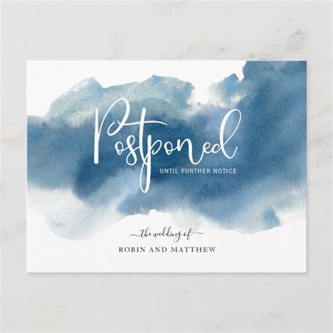 Blue Watercolor Postponement Wedding Announcement Postcard Zazzle